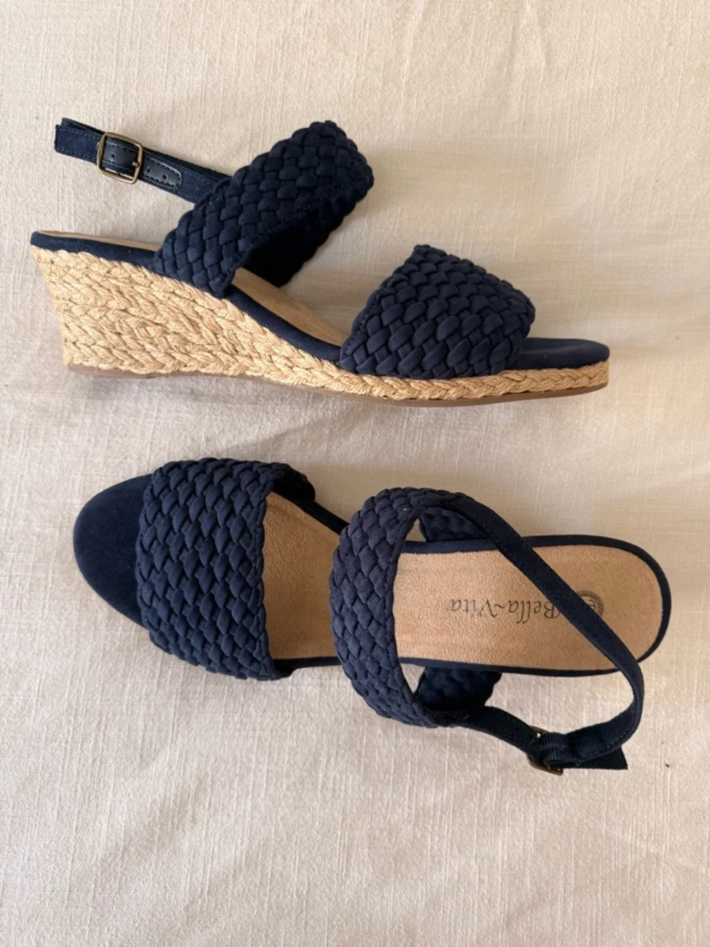Bella Vita Espadrille Wedge Sandals Navy Woven Strappy Size 11 New